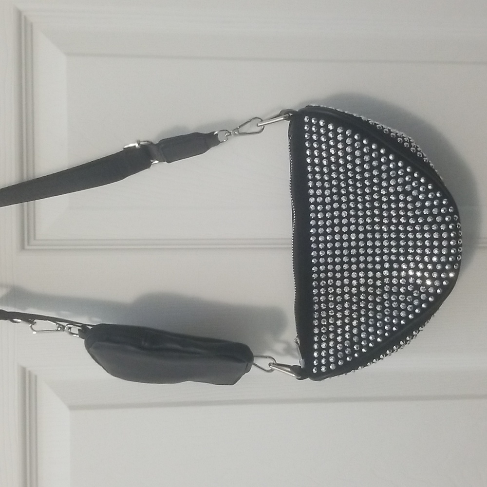 Black Studded Half-Moon Crossbody Bag